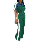 Retro Short-Sleeve Zip Front Women's Jumpsuit