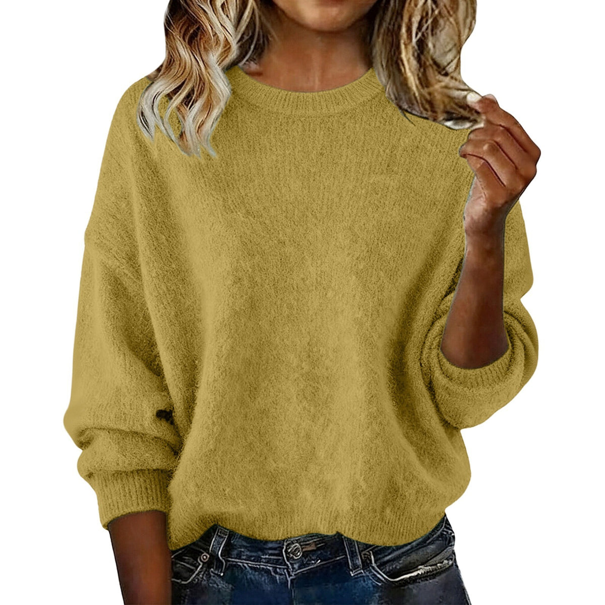 Women's New Arrival Solid Color Crew Neck Sweater, Fashion Loose Casual Knitwear for Autumn