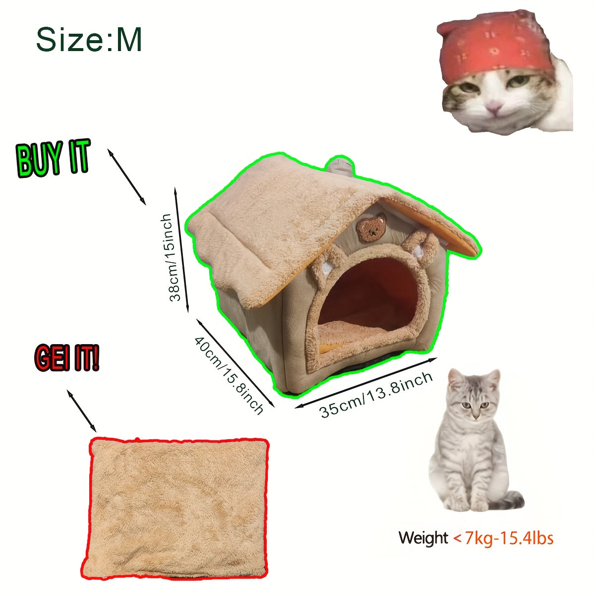 Straw House Style Cartoon Bear Print Dog House, Suitable For Small Dogs And All Sizes Cats, Made Of Polyester Fiber, Soft And Comfortable For A Cozy Winter, Casita Para Perro, Dog House Outdoor, Dog