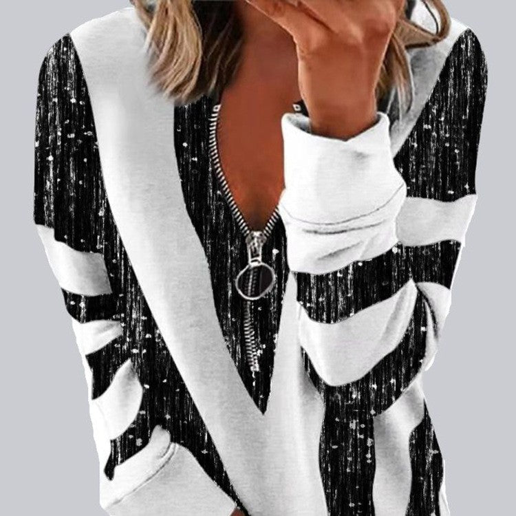 Women's Printed Long-Sleeve Loose Pullover Sweater