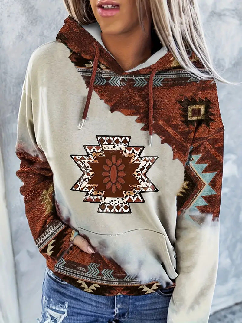 Boho Ethnic Print Loose Fall Winter Hoodie