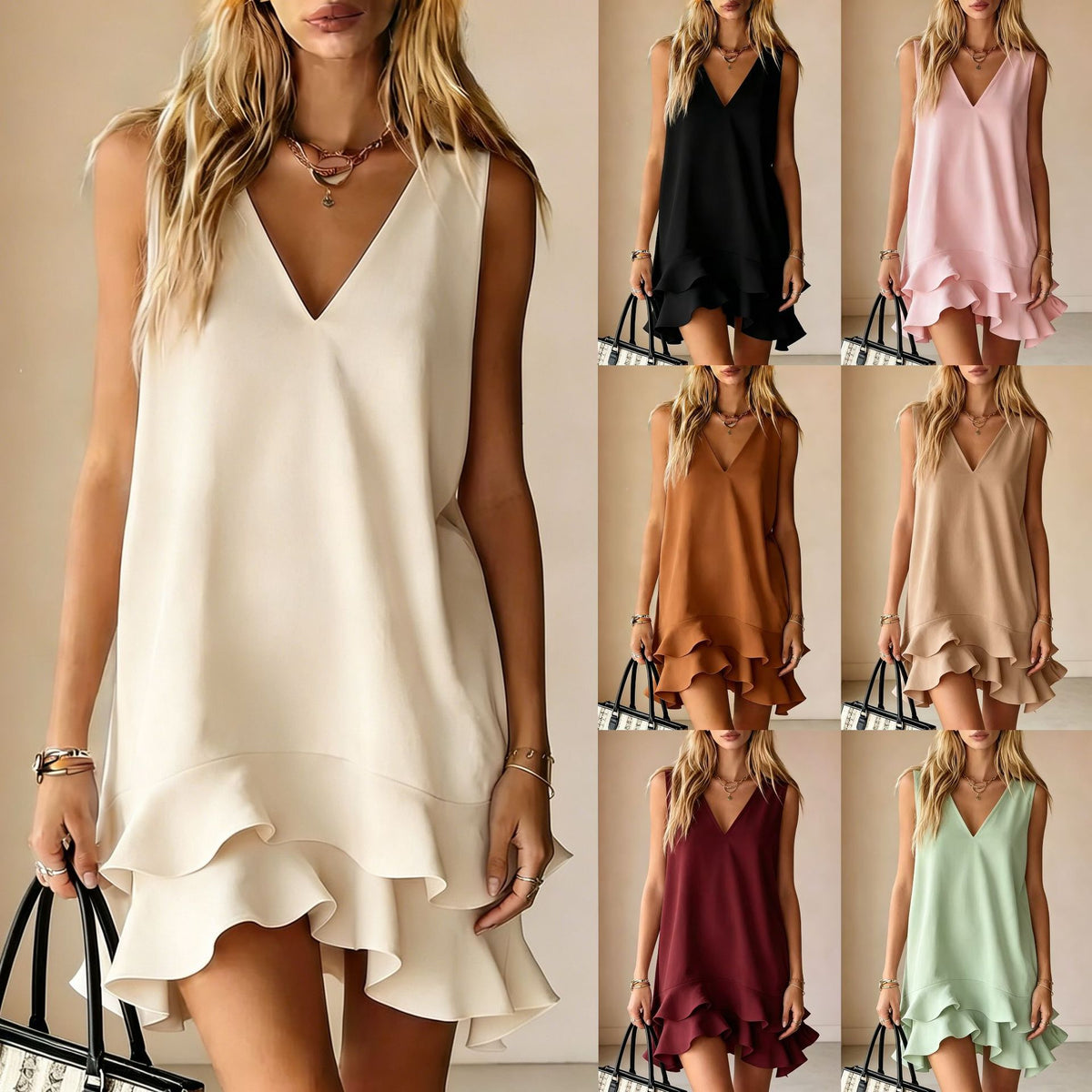 Chic V-Neck Sleeveless Ruffle Summer Dress