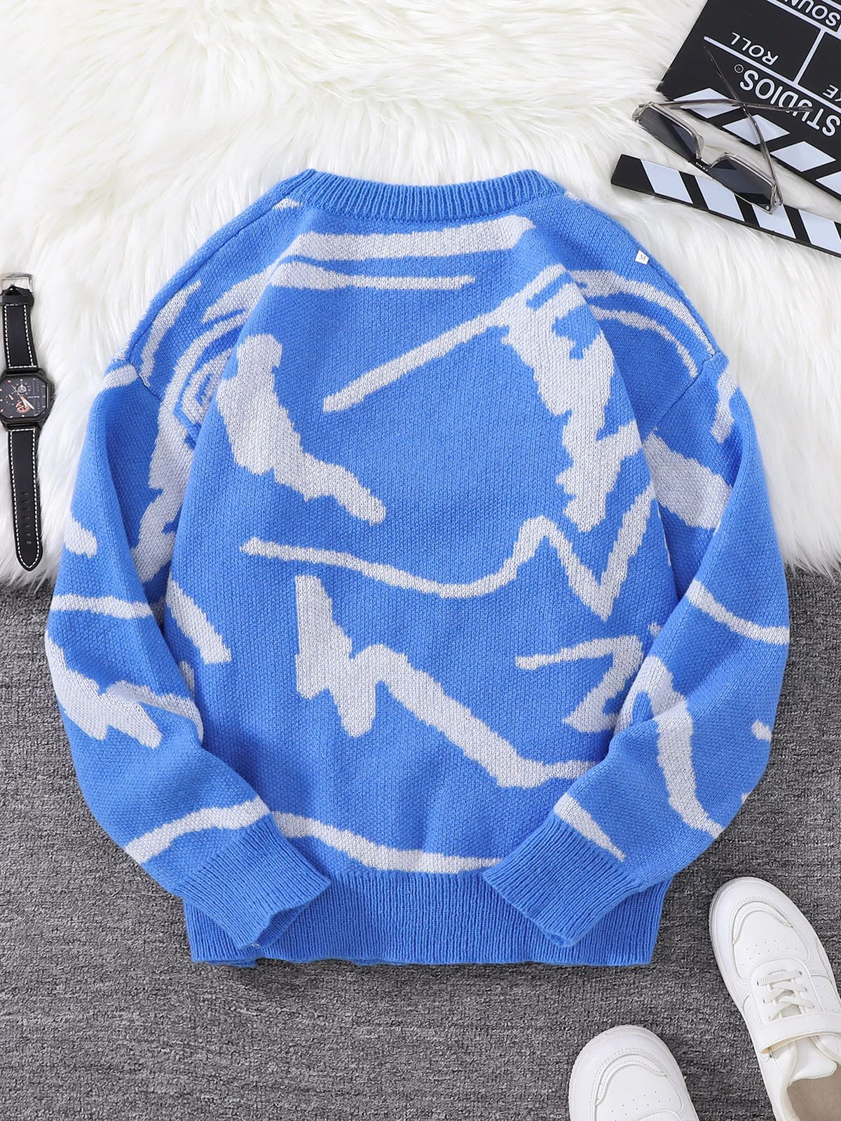 Spring and Autumn Popular Graffiti Jacquard Pullover