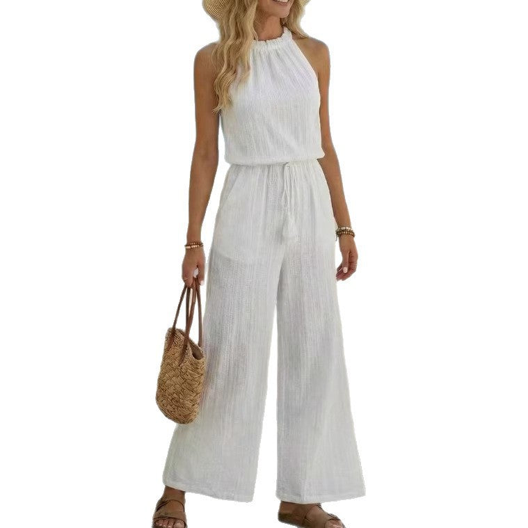 Tasseled Lace-Up Pocket Wide-Leg Jumpsuit