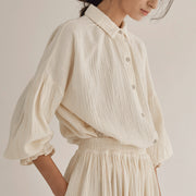 Cozy Lantern Sleeve Gauze Loungewear Set for Women