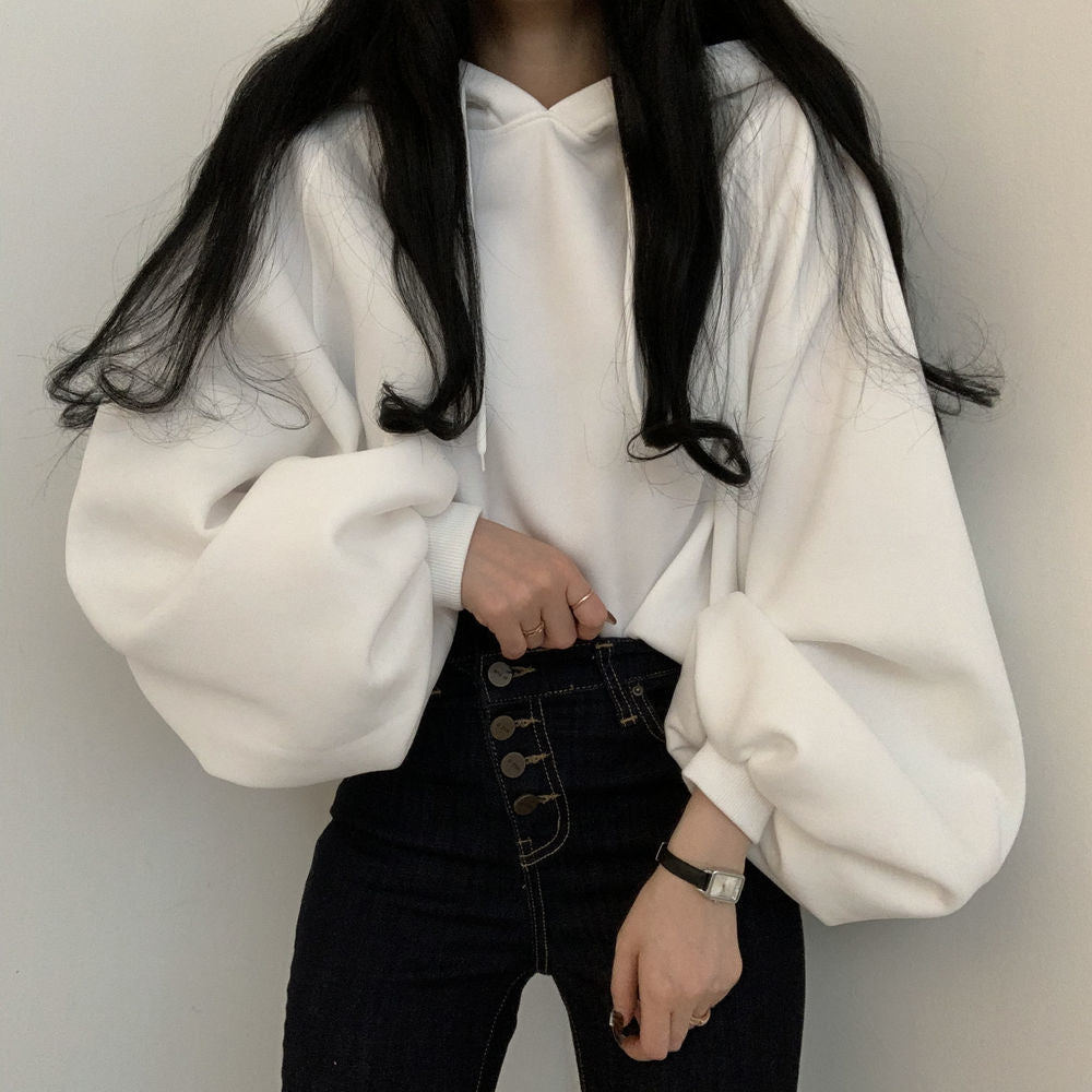 Women's Casual Lantern Sleeve Hooded Sweater