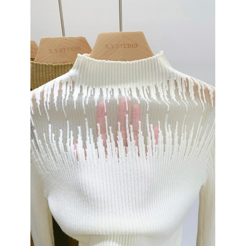 Mesh Lace Sweater Women's Half Turtleneck