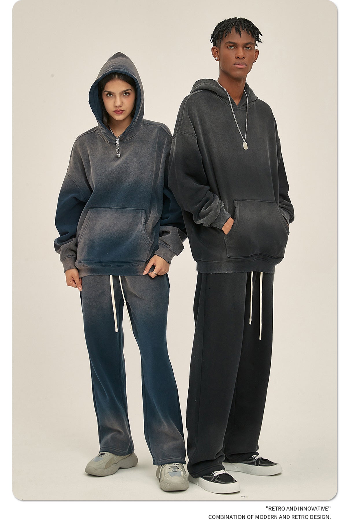 Distressed Fur-Lined Heavyweight Spray-Dyed Hoodie