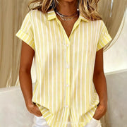 Women's Printed Striped Shirt Collar Short-Sleeve