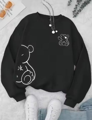 Trendy Velvet Padded Printed Long Sleeve Sports Sweater