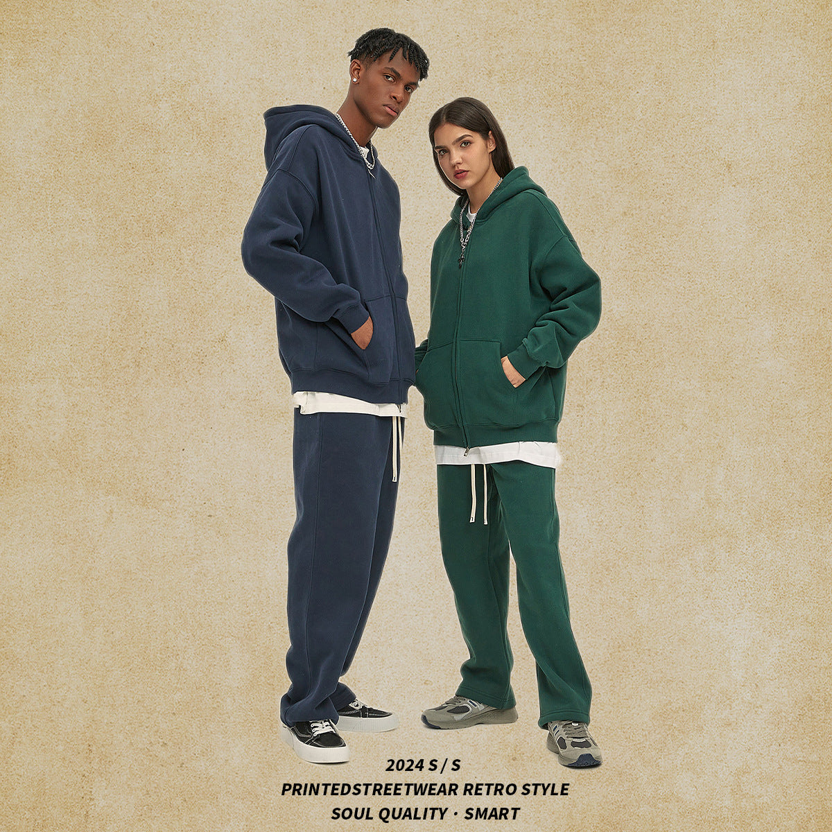 Men's Fleece-Lined Thickened Loose Streetwear Hoodie