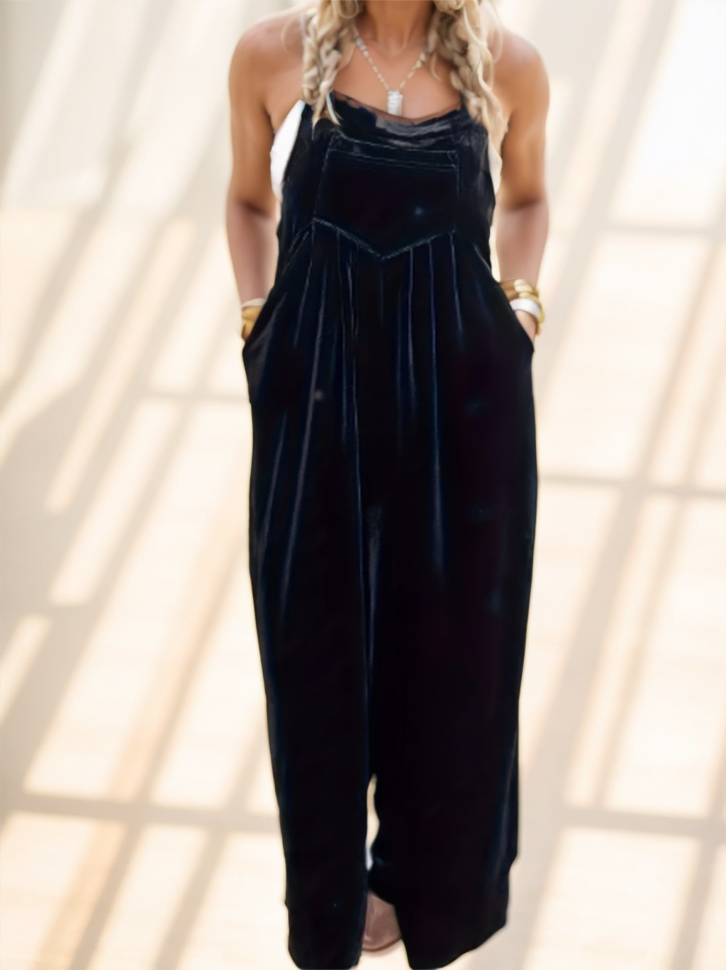Women's Retro Velvet Overalls Chic Vintage Jumpsuit