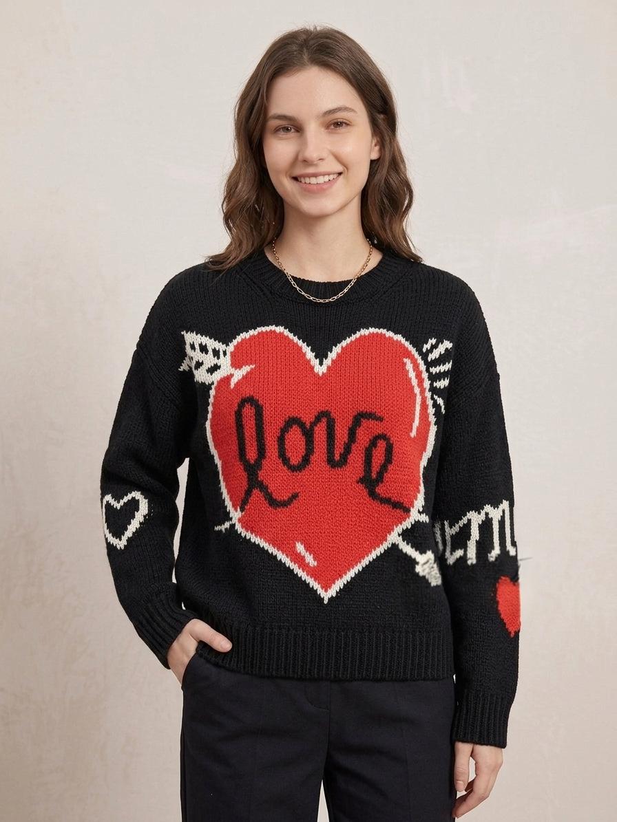 New Heart-pattern Long-sleeve Knit Sweater