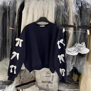 Bow Round Neck Long-sleeved Shirt Sweater