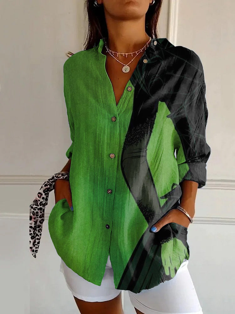 Women's Summer European And American Seven-sleeve Floral Pattern Printed 3D Shirt
