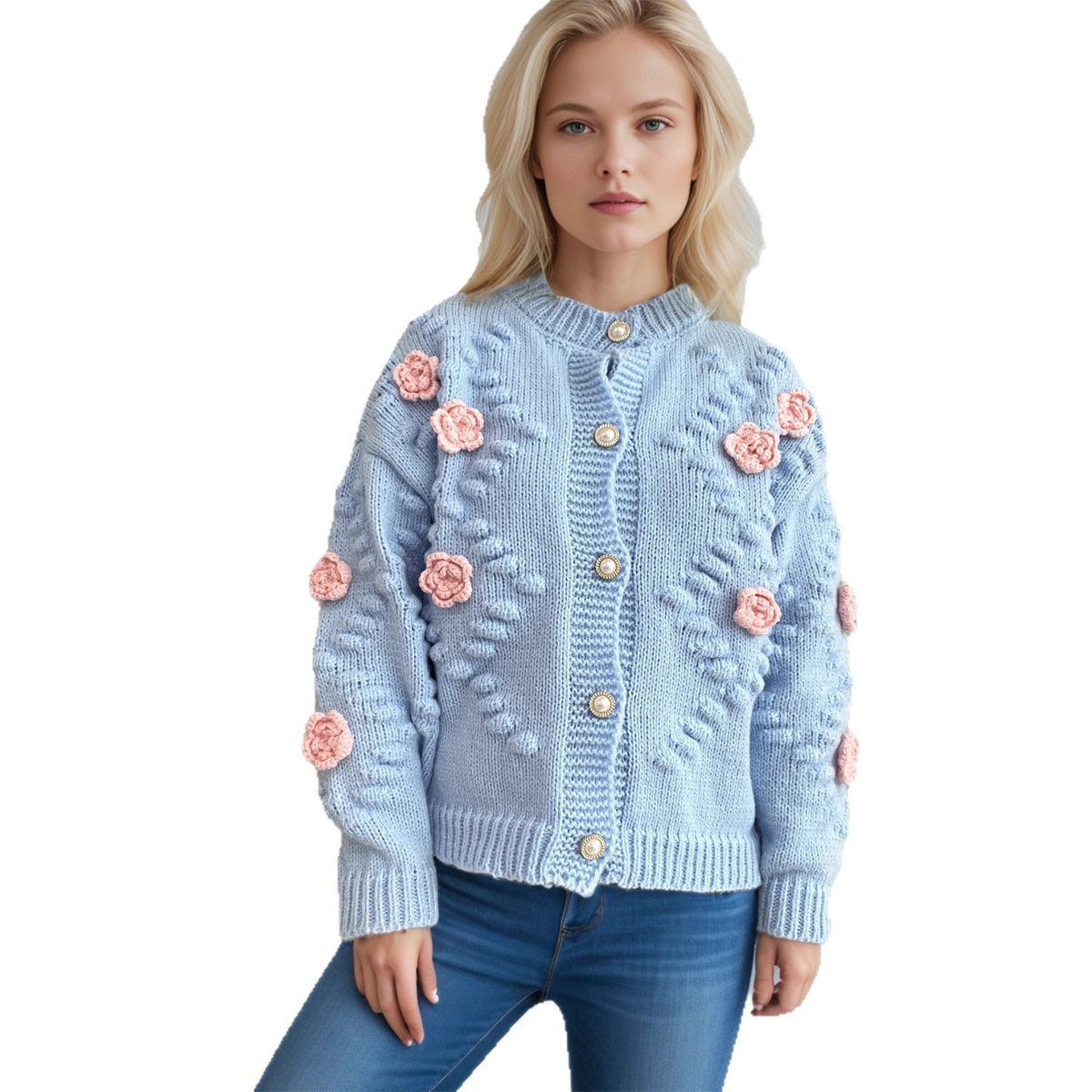 Women's Casual and Relaxed New Knitted Floral Cardigan