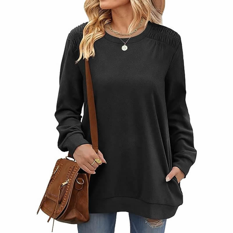 Women's Casual Long Sleeve Pocket Pullover Sweatshirt