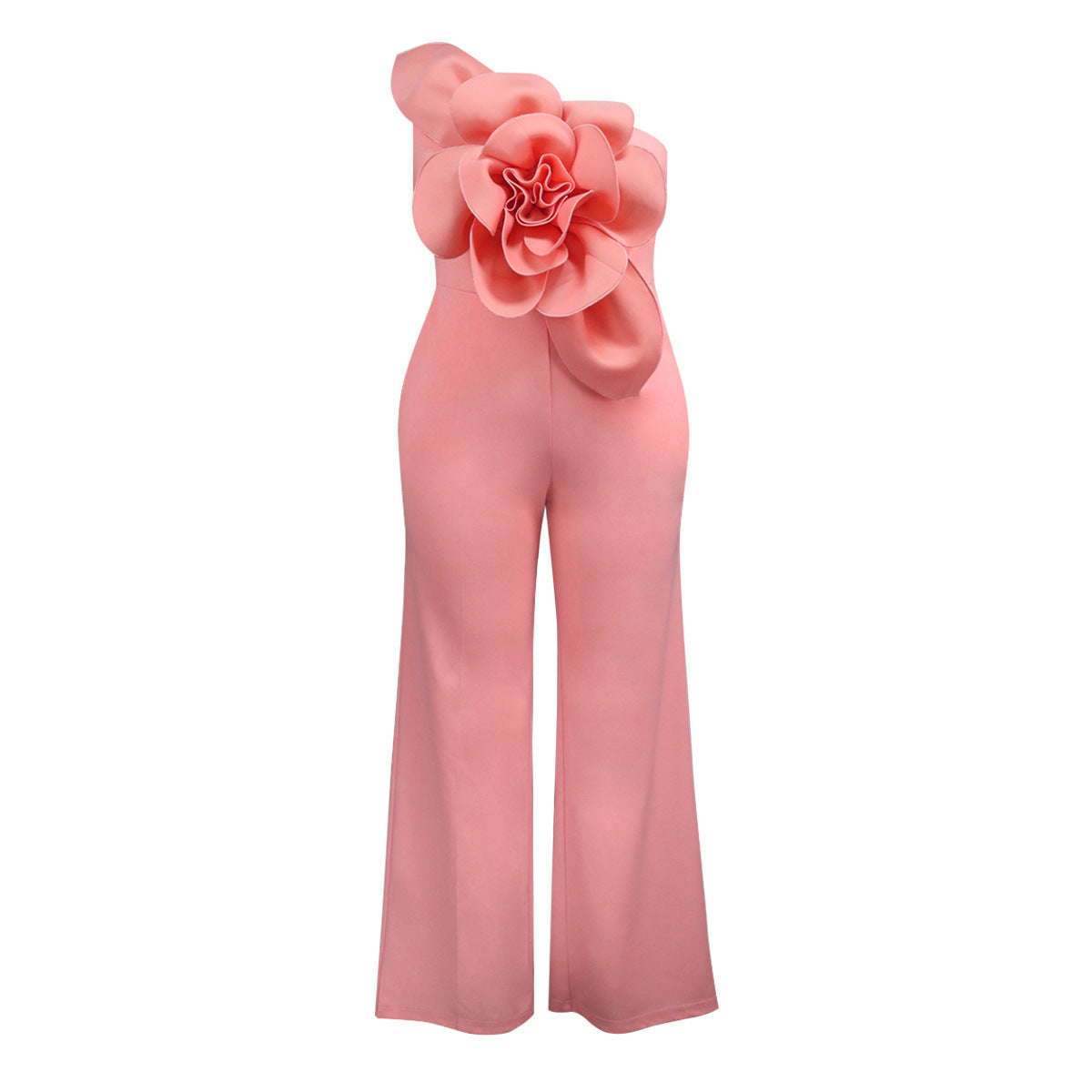 Chic 3D Flower Sleeveless Straight-Leg Jumpsuit