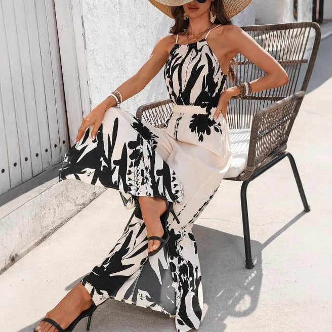 Floral Print Spaghetti Strap Wide Leg Jumpsuit