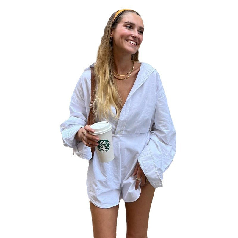 Chic Button-Front Waist-Cinching Long-Sleeve Jumpsuit