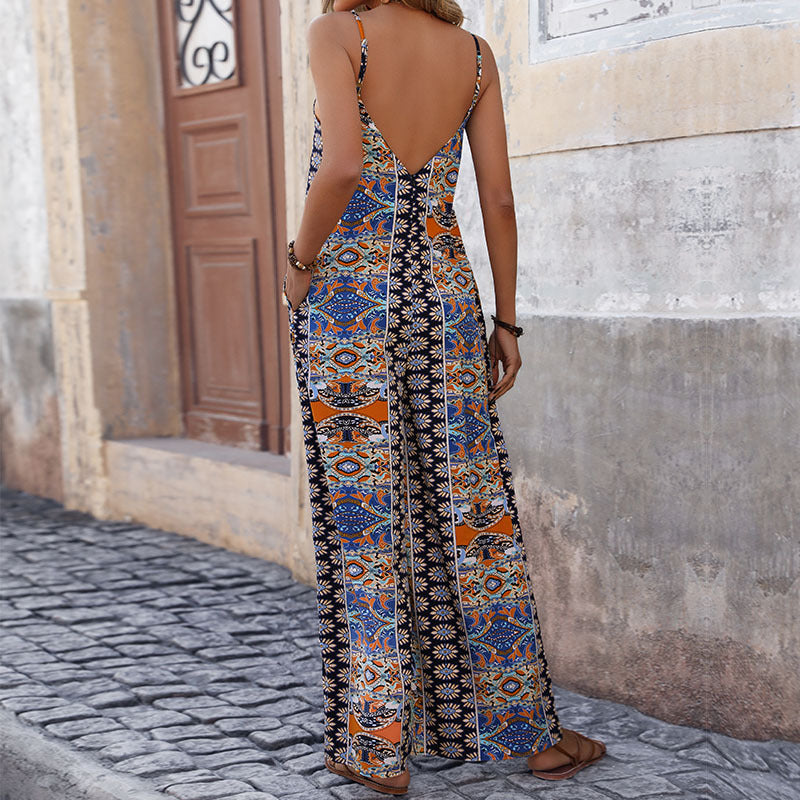 Backless Printed Womens Jumpsuit