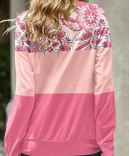 Women's Cozy Printed Hooded Sweatshirt with Pile Collar