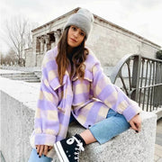 Women's Retro Plaid Loose Turn-down Collar Coat