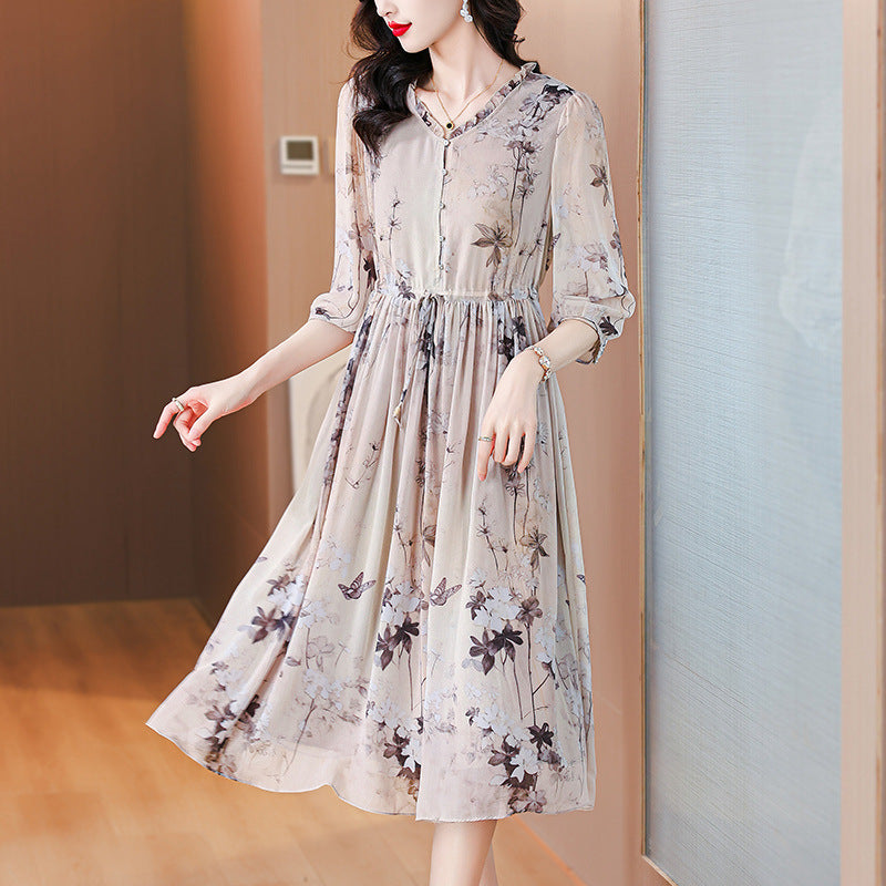 Women's High-Waisted Silk Midi Dress