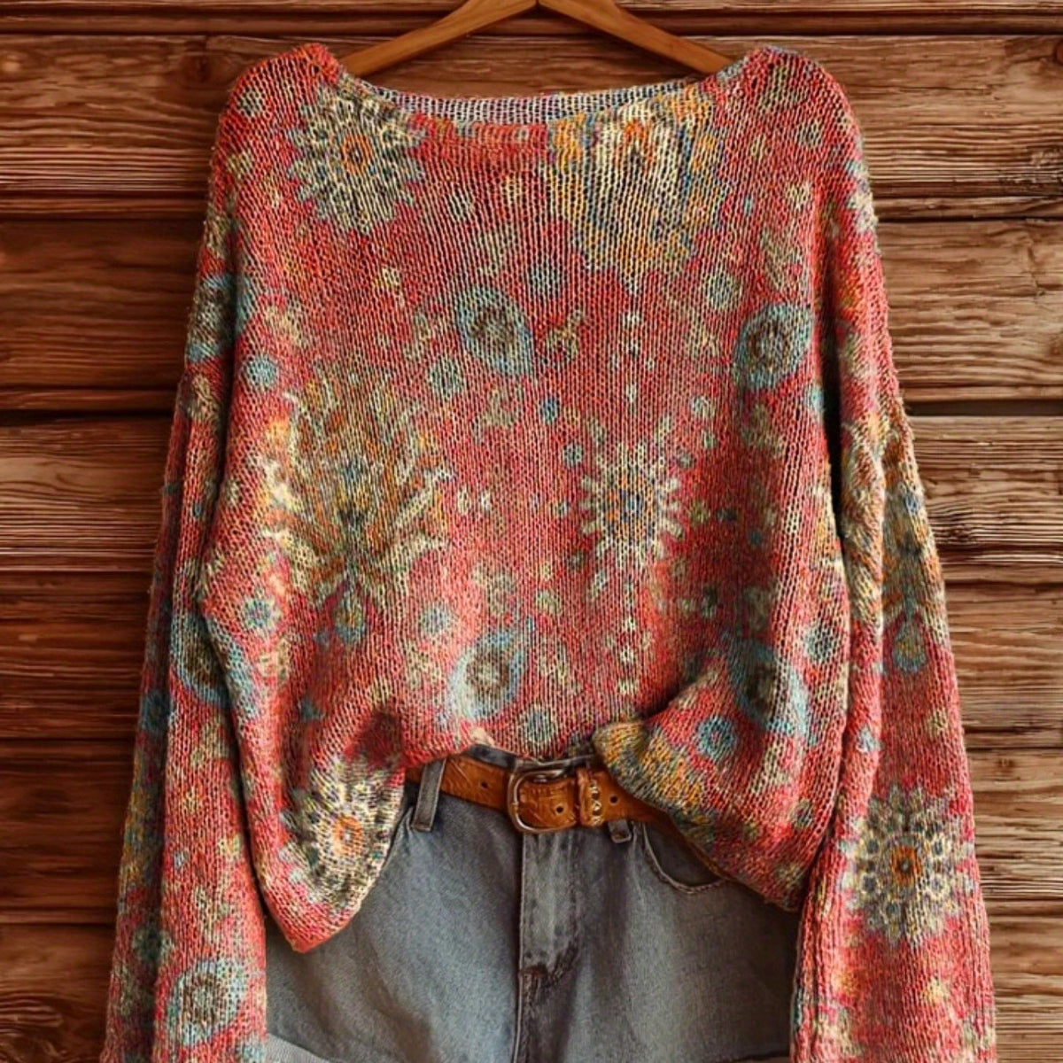 Autumn and Winter Retro Colorful Printed Pattern Women's Sweater, Lazy and Relaxed, Casual and Fashionable