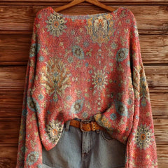 Autumn and Winter Retro Colorful Printed Pattern Women's Sweater, Lazy and Relaxed, Casual and Fashionable