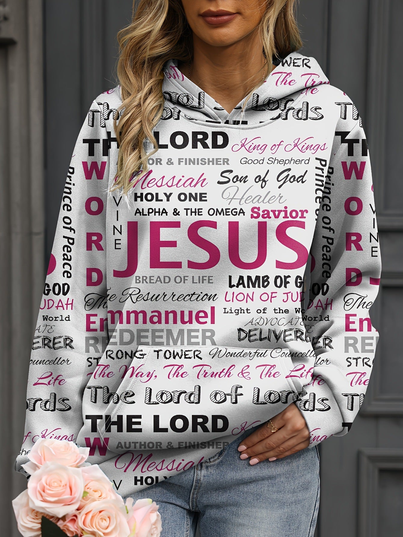 Letter Print Casual Kangaroo Pocket Hoodie