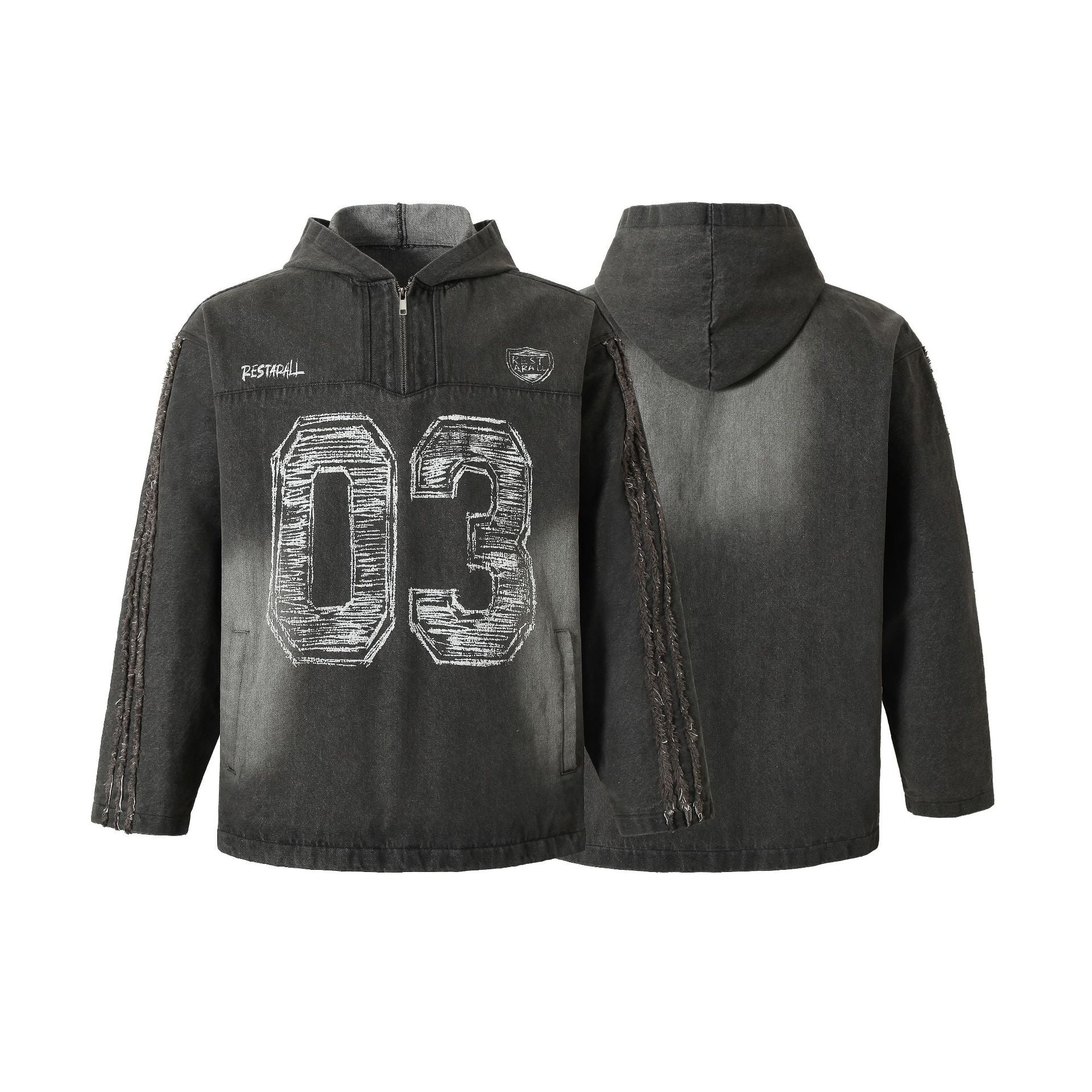 Edgy Streetwear Distressed Zip-Up Hoodie Coat