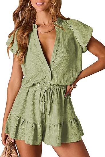 Elegant Ruffled V-Neck Jumpsuit with Pockets