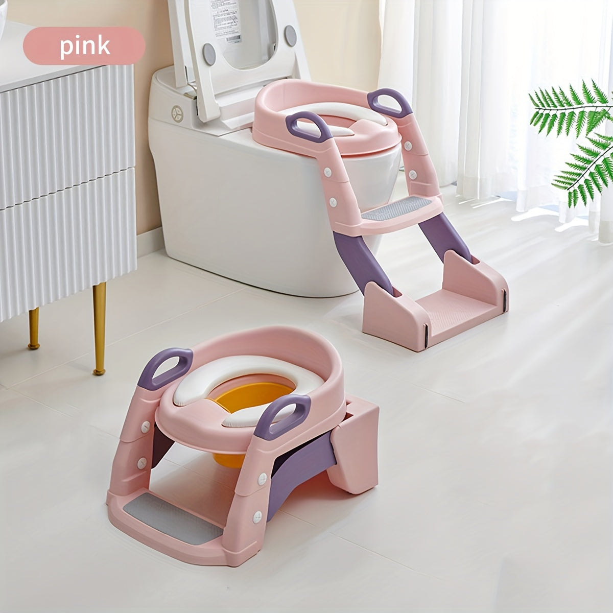 Adjustable Potty Training Seat with Non-Slip Step Stool Ladder, Handles and Splash Guard