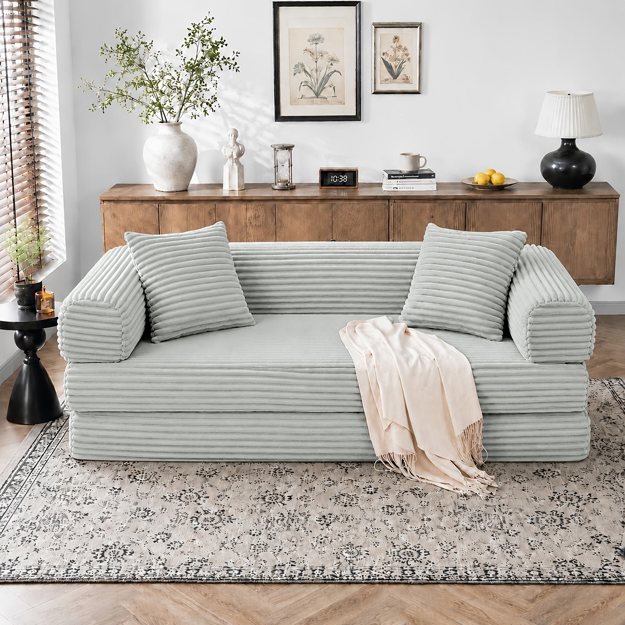 Left chaise L-shaped sectional sofa with memory foam cushions and corduroy upholstery