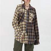 Womens Retro Patchwork Sun-Protective Designer All-Match Plaid Shirt
