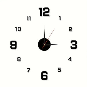 -Like Glossy PVC Clock Wall Sticker - Large Black Arabic Numerals & Hands, White Face with Golden Hour Markers, Easy Peel & Stick for Walls, Room, Living Room, Bedroom - Removable Modern Analog Clock
