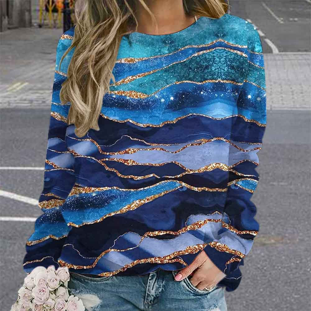 Women's Retro Tie-Dye 3D Digital Print Pullover Sweater
