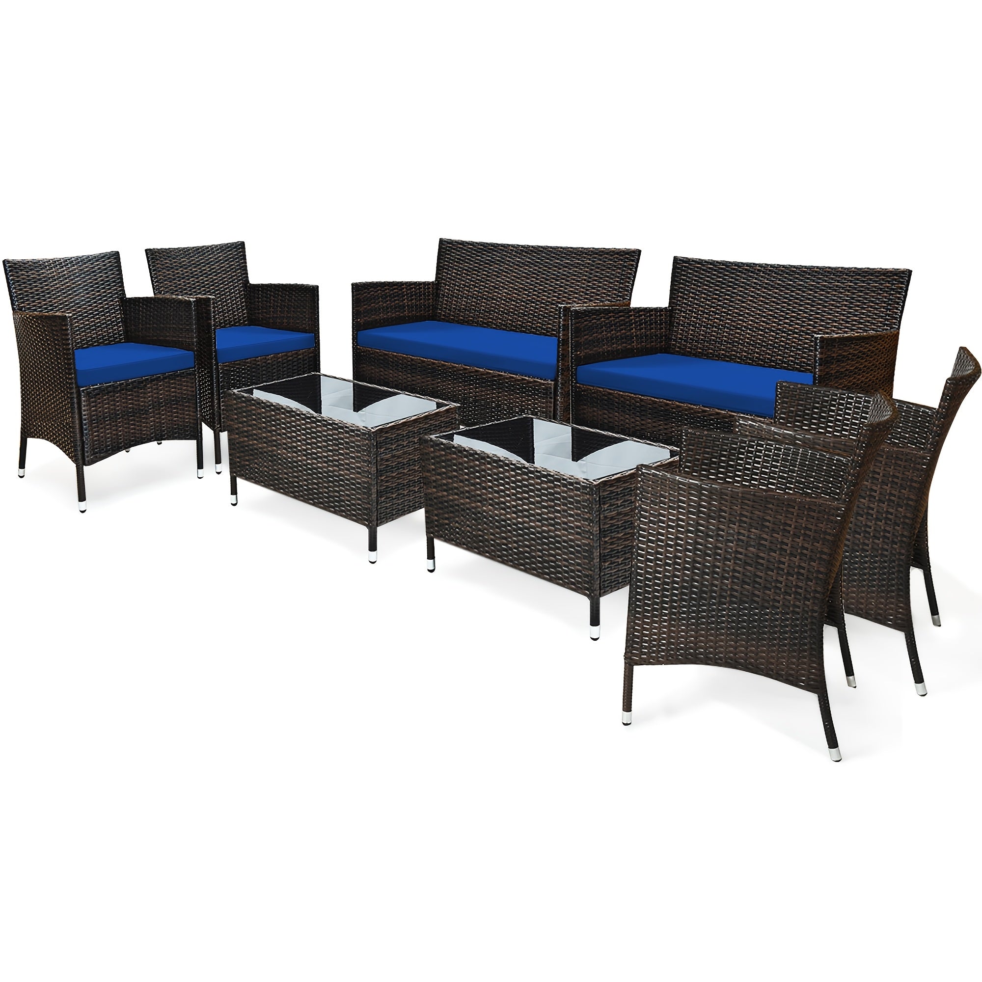 [Patio Furniture Set] 4pcs/8pcs Patio Furniture Set W/Washable Cushions And Tempered Glass Coffee Table