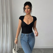 V-Neck Backless Slim T-Shirt – Sexy Short Sleeve Top