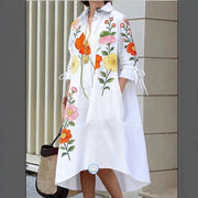 Womens Printed Casual Loose-fit Shirt Dress