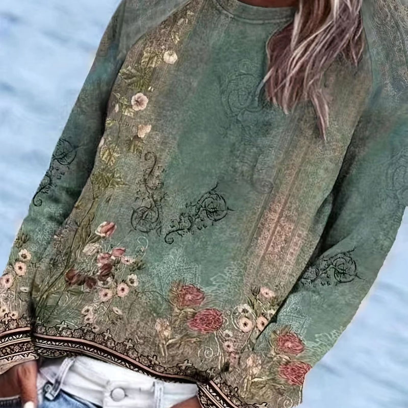 Printed Raglan Sleeve Pullover Sweatshirt