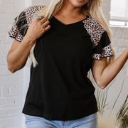 Leopard Print Layered Short-Sleeve Pullover – Summer Trendy Women's Top