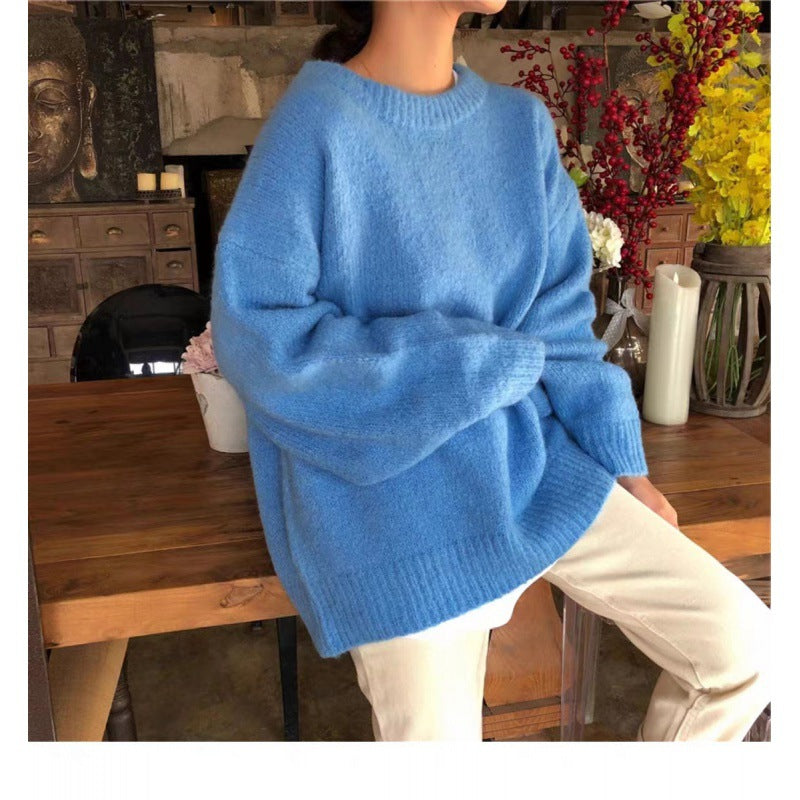 Solid-color Knitted Pullover Sweater for Women Korean Style Autumn Winter