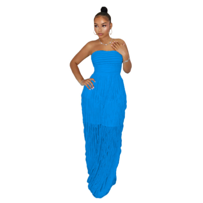 Sexy Wave Pattern Tube Top Sleeveless Elegant Jumpsuit