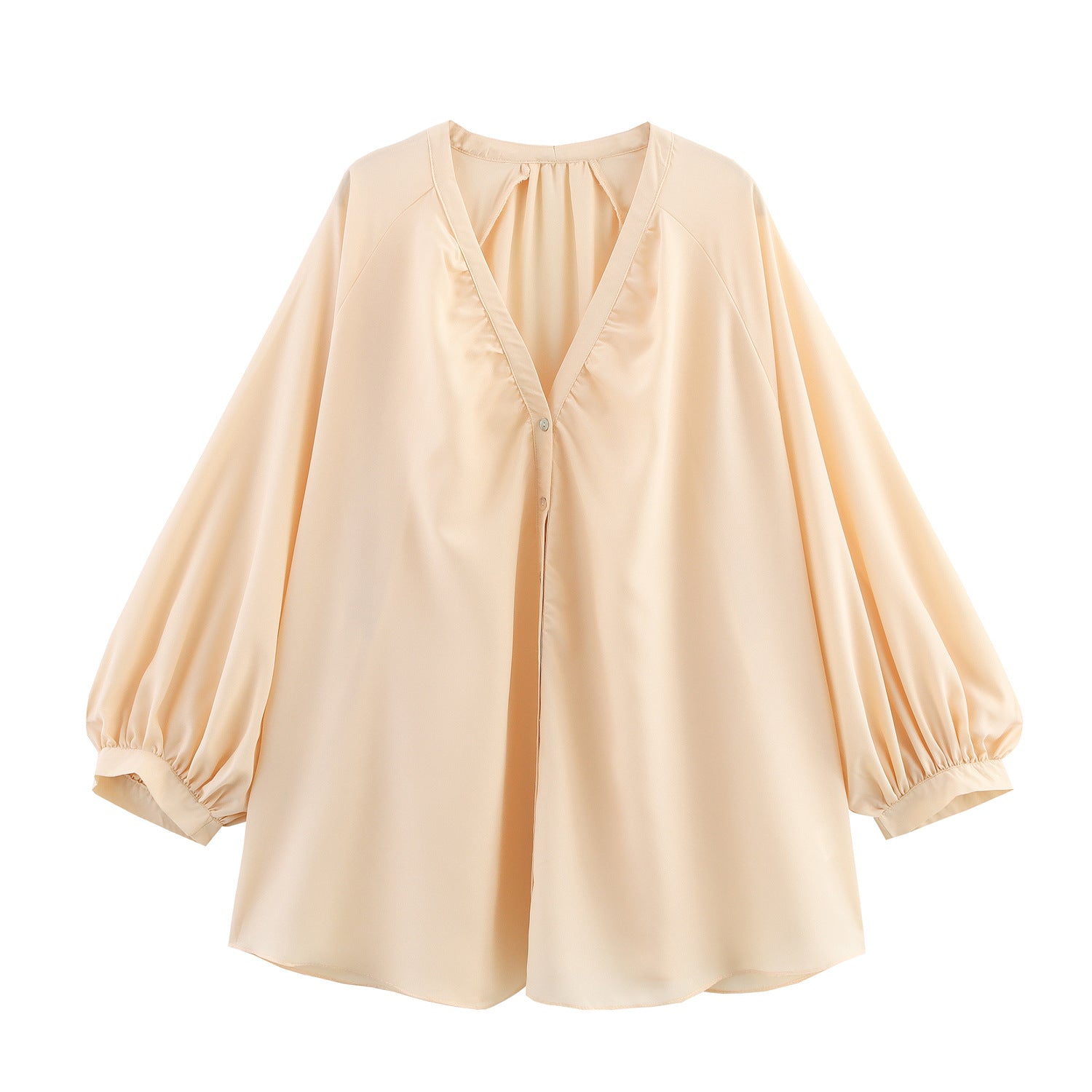 V-neck Loose Draping Long Sleeve Shirt
