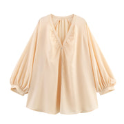 V-neck Loose Draping Long Sleeve Shirt