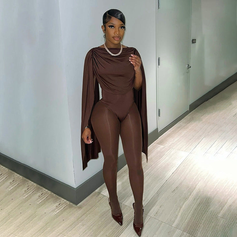 Women's Solid Patchwork Long Sleeve Mesh Jumpsuit