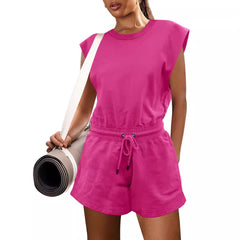 Casual Drawstring Waist Solid Color Sleeveless Jumpsuit