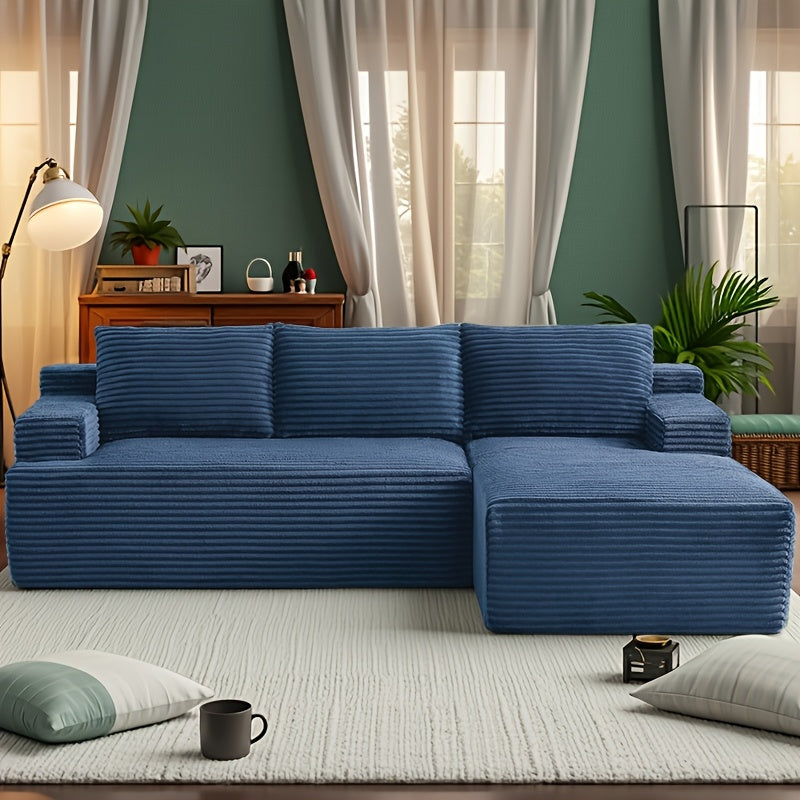Left chaise L-shaped sectional sofa with memory foam cushions and corduroy upholstery